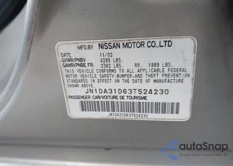 2003 Nissan Maxima Se from USA, damaged, VIN JN1DA31D63T524230
